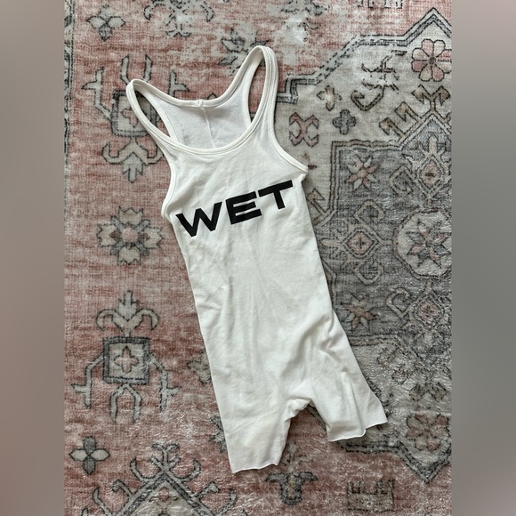NWOT Yeezy White Tank Romper with Black 'WET' Graphic - Picture 2 of 4